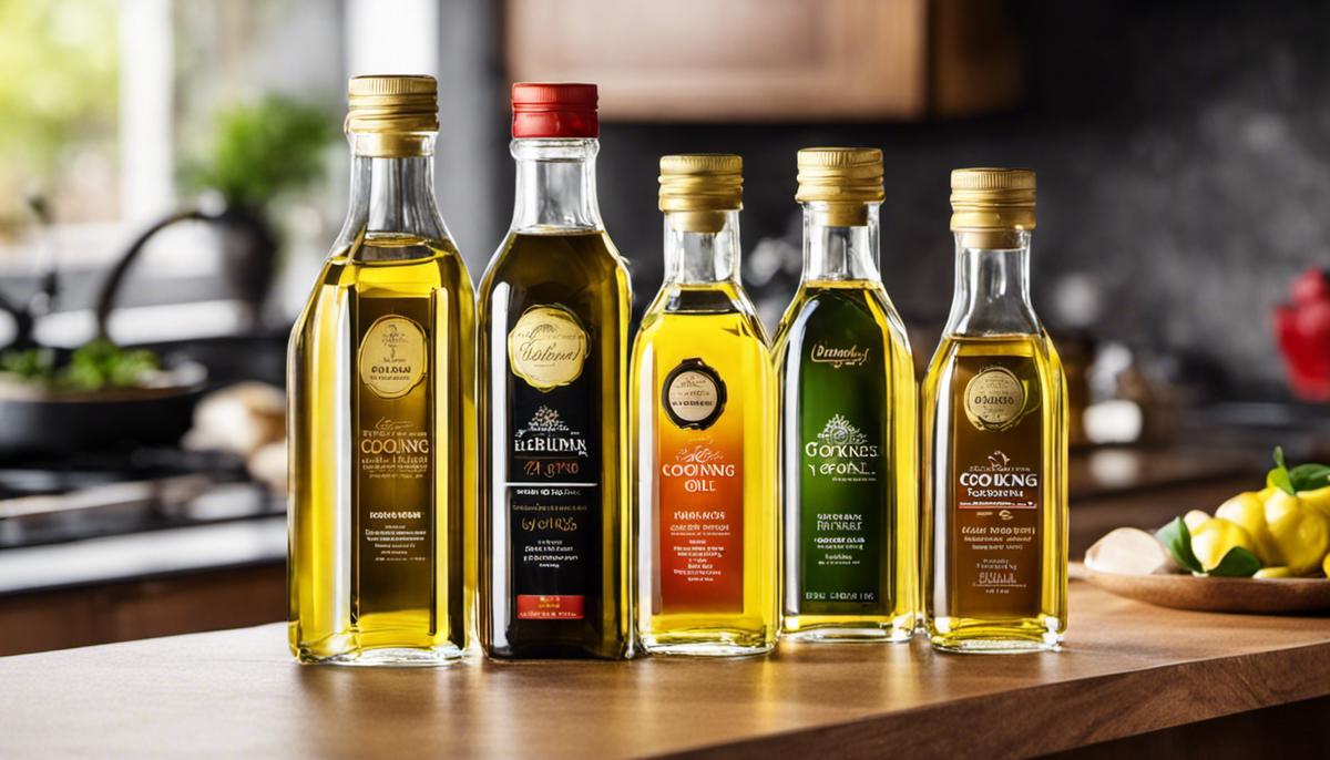 Various bottles of cooking oils on a kitchen counter
