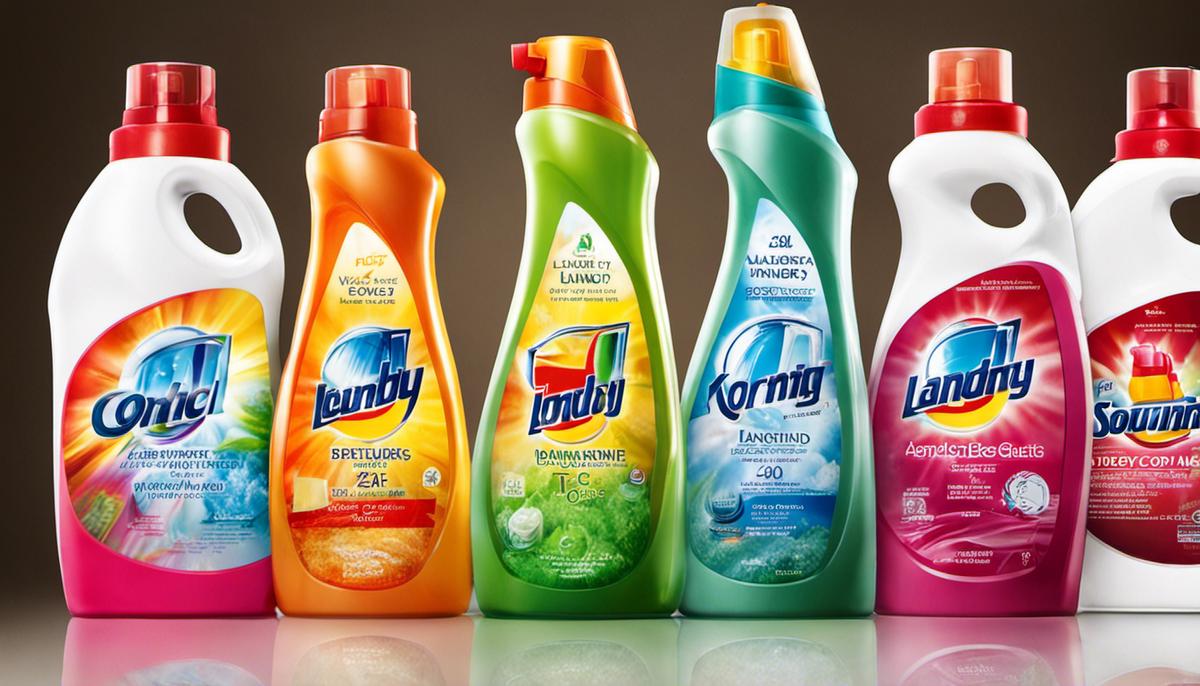 A variety of laundry detergents lined up, representing different types and choices available in the market.