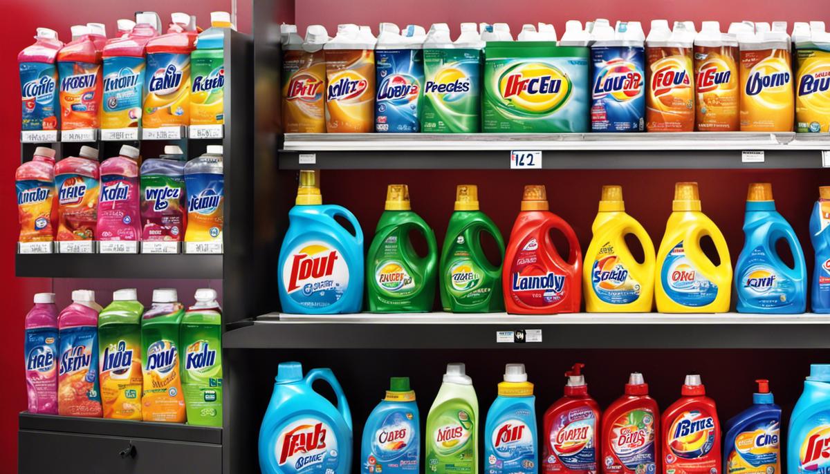 Various laundry detergent brands on display, representing different options and choices for consumers in the market.