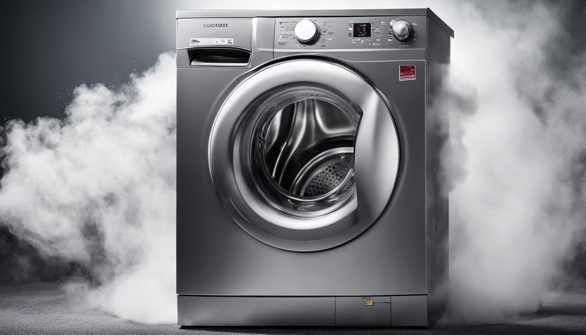 Image of a top-loader washing machine with steam coming out, representing a foul smell