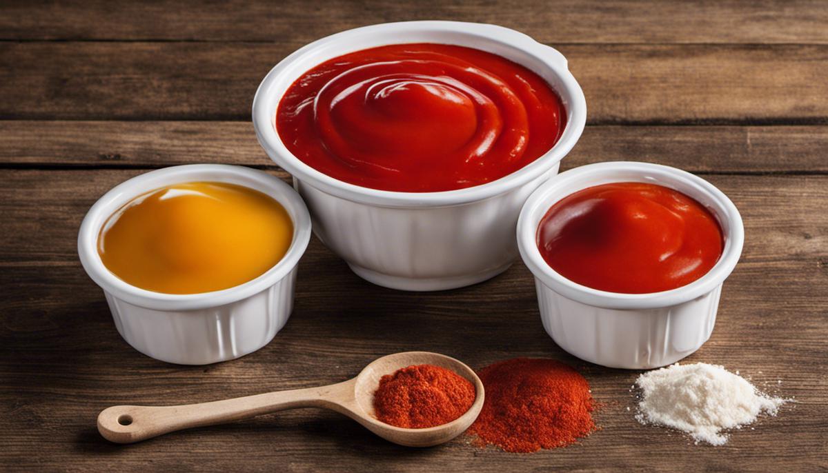 Various thickeners - flour, cornstarch, and tomato paste - used to thicken tomato-based sauces.