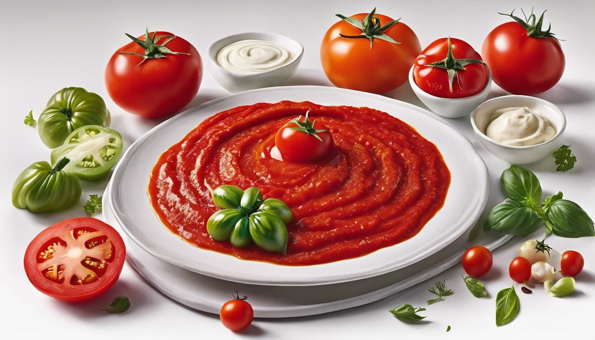Image description: A vibrant image representing the different forms of tomatoes, sauce and puree, capturing their unique personalities and the essence of their culinary role.